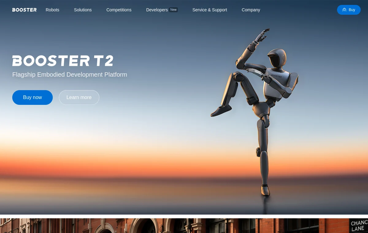 Booster Robotics 공식 홈페이지 첫 화면